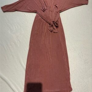 Knot-Front Long Sleeve Maxi Dress in Mauve